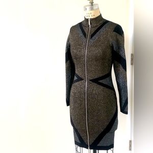 Karen Millen, Size Medium, Abstract Sparkle Knit Double Zip Front Dress